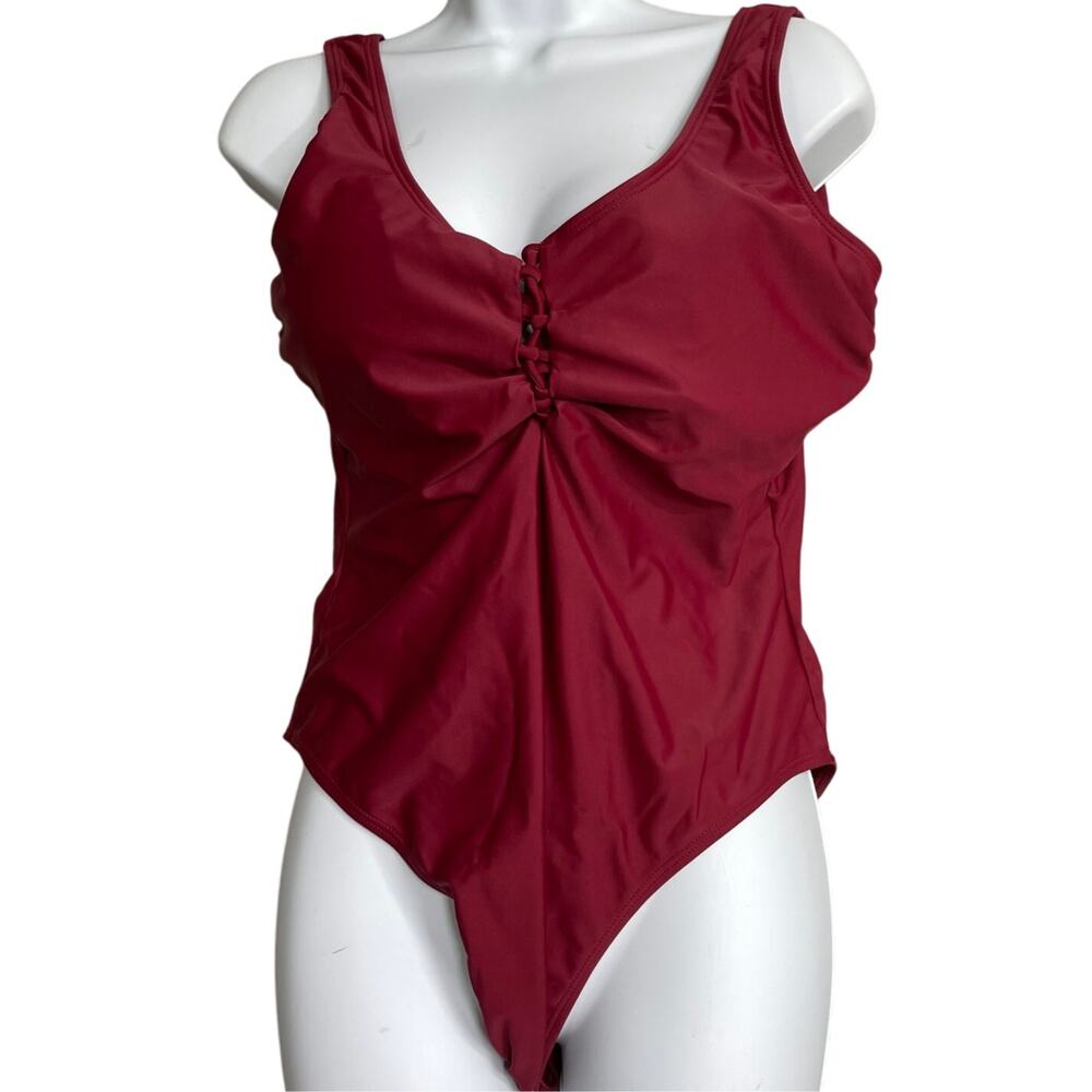 Hot Water One Piece Swimsuit L Red Backless Scoop Neck Swimwear Retro Pin Up